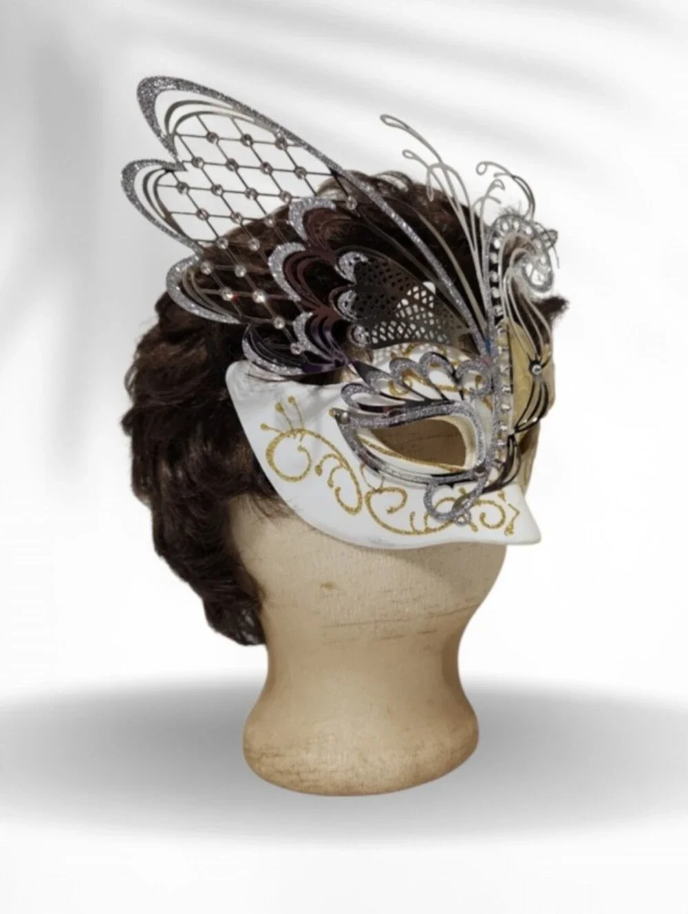 Silver & Gold Butterfly Inspired Masquerade Half Mask Ornate Filigree